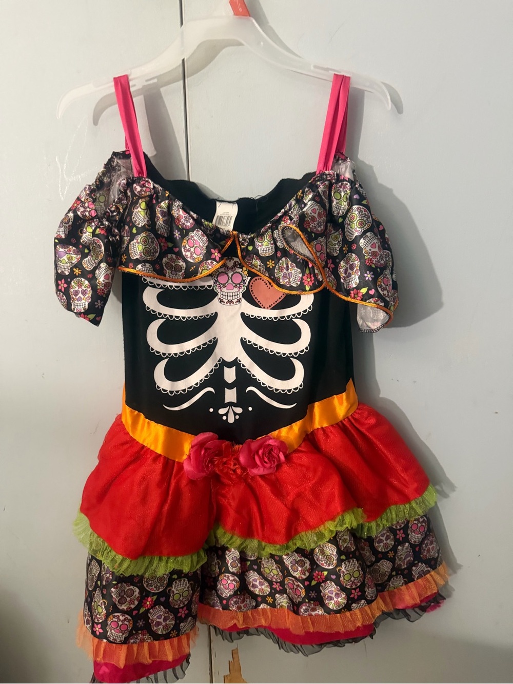 Girls Sugar Skull Skeleton Halloween Costume Set Size M 8-10 w/ Accessories